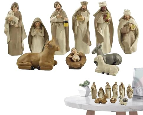 Figurine De Crèche De Noël, Statue De Naissance De Jésus, Crèche De Noël 10 Figurines De Crèche, Figurines De Crèche en Résine, Santons pour Crèche De Noël, Sainte Famille minis Crèche À Poser