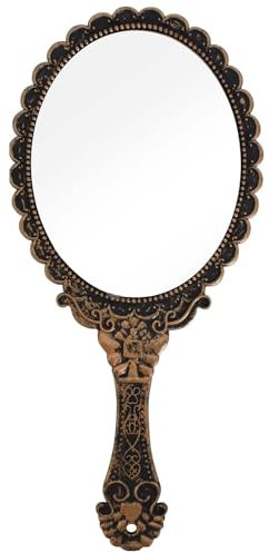 Specchio a Mano Vintage Ovale Piccolo in Bronzo - Tascabile con Manico Retrò per il Trucco - Per Donne, Ragazze, Viaggi, Casa, Ufficio