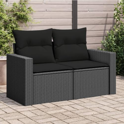 IKAYAA Sofá Jardín 2 Plazas de Ratán, Sofa para Terraza, Sofá de Exterior 2 Plazas, Muebles Jardín Incluye Cojines, Sofá para Jardín Patio Terraza Negro