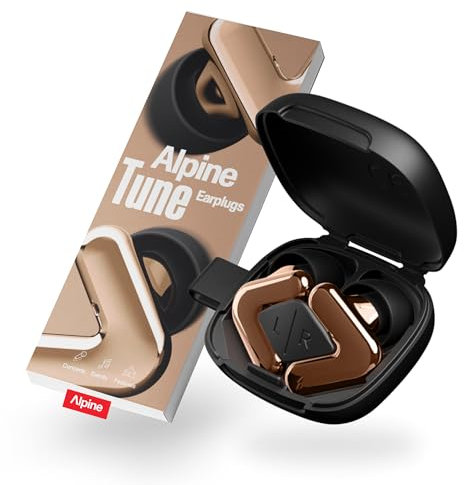 Alpine Tune Bouchons d'Oreilles Pour Concerts & Musique, Protection Auditive 19dB Certifiée, Réduction Du Bruit, Haute Fidélité, Boules Quies, 4 Tailles, Pour Festivals, Musiciens & Clubs, Or Rose