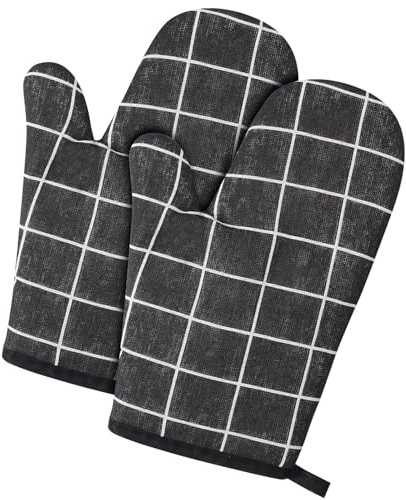 1 Pair Oven Gloves, Heat Resistant Oven Mitts Pair, Pot Holders, Black Oven Gloves for Baking & Grilling, 26 * 13cm Pot Holders, Pizza Oven Gloves for Kitchen Safety