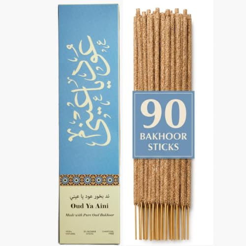 Oud ya Aini Incense Sticks by Dukhni |90 warm woody agarwood incense sticks | Charcoal Free, Non toxic 50-60min burn time Bakhoor sticks | Long lasting Arabian Oud Incense sticks for Meditation & Prayer