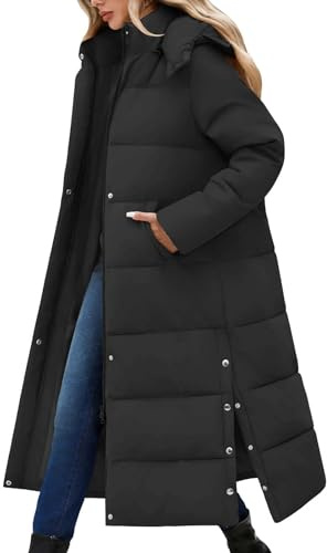CMTOP Abrigos de Invierno para Mujer Larga Chaqueta con Capucha Cálido Hasta Los Tobillos Parka Elegante Abrigo de algodón Grueso Coat para Exteriores con Cremallera y Bolsillos(Negro, S)