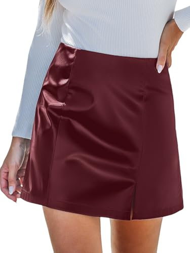 CUPSHE Women Mini Skirt Faux Leather High Waist Bodycon PU Split Pencil Short Skirt Red M