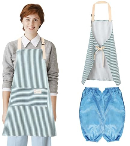 Luxvara Delantal Cocina Ajustable con 2 Bolsillos, Delantal de Algodón con Mangas para Hornear, Jardinería, Restaurante y Barbacoa, Hombre y Mujer