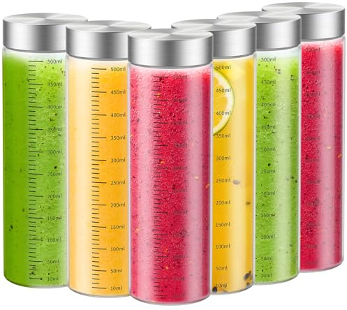 CWHHRN 18 Oz Glass Bottles, 6 Pack Glass Juice Bottles with Lids, BPA Free, Borosilicate Glass, Leak Proof Lids for Juicing, Smoothies, Water Bottles, Food Storage, Shaker Bottles