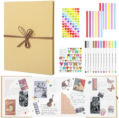 Extendable DIY Scrapbook with Pearlescent White Pages 34 Pages 300GSM | Uncle Paul Thick Paper Stretchable Folding Photo Album for Christmas Art & Memory Keeping DS01A4KW34