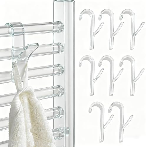 8 Pezzi Ganci per Termoarredo Bagno,Robusti per Appendere Asciugamani, Porta Asciugamani Bagno Arredo,Accappatoi e Vestiti, Salvaspazio,per Caloriferi Riscaldanti (Trasparente)
