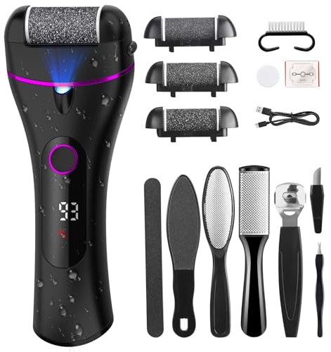 Lima elettrica piedi duri con 3 rulli e 17 strumenti, 3 velocità, silenziamento, professionale Foot File per rimuovere durature e calli lima elettrica piedi (nero)