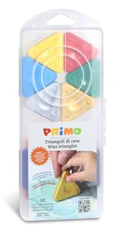 Primo - Crayons de Cire Colorés avec 12 Couleurs pour enfants +3 Ans, Résistants et Durables en Forme de Triangle, Couleurs Intenses pour Papeterie et Activités Créatives, ne Salit pas les Mains