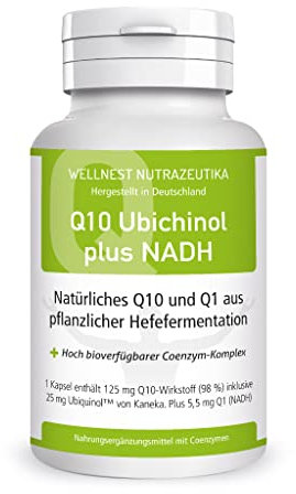 Wellnest Coenzym Q10 + Q1 NADH Kapseln 1er Pack (120 Stück) – mit Ubichinon, Ubichinol und NADH, vegan, hochdosiert, aus Fermentation