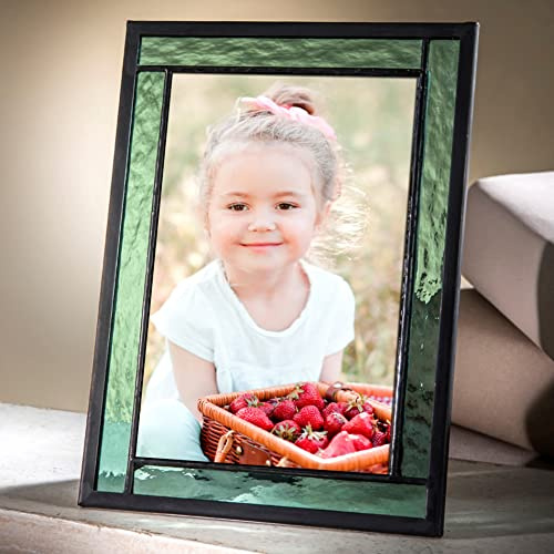 J Devlin 364-46HV Sage Green Stained Glass Picture Frame 4x6 with Easel Back | Ripple Texture Home Display
