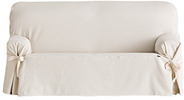 Eysa F636070 Bianca - Funda de sofa con lazos delanteros y traseros, 100% algodón, Crudo, Tres Plazas