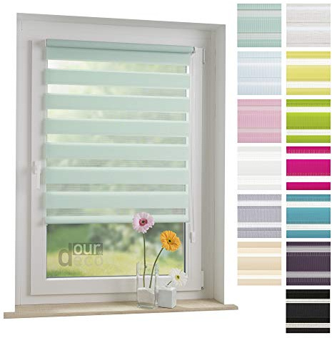 ourdeco® Doppel-Rollo, Duo-Rollo / 45 x 160 cm pastellgrün/lichtdurchlässig, Blickdicht, Montage ohne Bohren