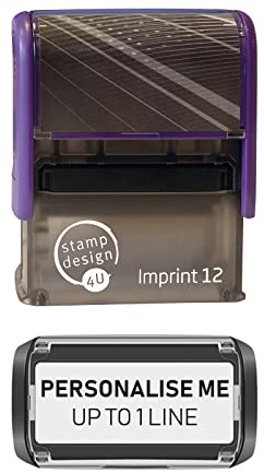 Stamp Design 4U Imprint 12 48x18mm 1 Line Personalised Stamp Premium Custom Made Self-Inking Business Address Rubber Stamp with Black Ink