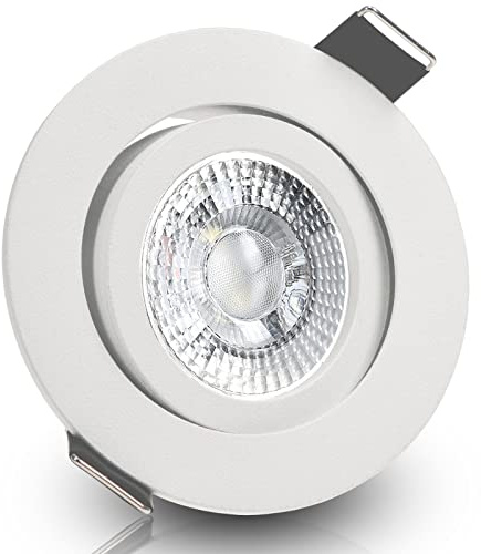 trendlights24 Bianco LED Einbaustrahler 230V Weiß matt rund 3-Stufen dimmbar, 5er Set Warmweiß Spots 5W flach 35 mm, Deckenspots schwenkbar