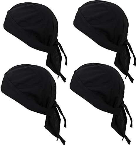 Gbateri 4 PCS Head Wraps Dew Rag Cycling Skull Caps Beanie Cap, Do Rags Motorcycle Helmet Liners Pirate Hats Durag Bandanas Black