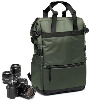 Manfrotto Street Convertible Shopper Bag, Tote Bag, for Mirrorless Camera, Convertible Backpack for Photography, for Tripod Support, Photography Accessories for Content Creator, Green Colour