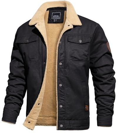 TACVASEN Men's Winter Jackets Thick Warm Jacket Military Trucker Coat Cotton Thermal Casual Tactical Cargo Work Coats Black XL