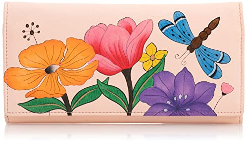 Anna by Anuschka Handbemalte Damen-Geldbörse aus echtem Leder mit Mehreren Taschen, Libellengarten, Einheitsgröße