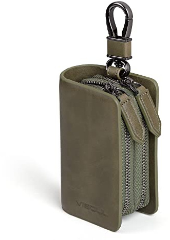 VISOUL Custodia in Vera Pelle per Chiavi Auto, Stile Vintage Sacchetto Chiave con Doppia Cerniera Auto Chiave Portafoglio Portatile Portachiavi per Auto Donna Uomo