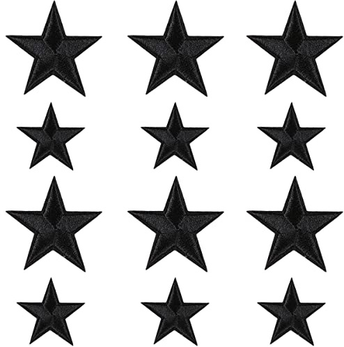 Weenkeey 12 pezzi Stella ricamata Appliques Stella ferro su patch a cinque punte forma di stella cucire su appliques per abito jeans giacche cappelli borse scarpe - 2 dimensioni Nero