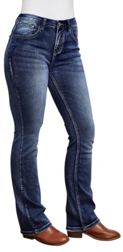 PEIHOT Mid Rise Bootcut Womens Jeans Trendy Cowgirl Stretch Straight Leg Butt Lifting Denim Pants Western Outfits Blue