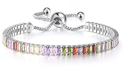 BSLVWG Bracelet for Women,Sterling Silver Tennis Bracelet Crystal Slider Bracelet Women Bracelet Sparkle Diamond Zirconia Adjustable Bracelet Lady Bracelet Gift for Christmas