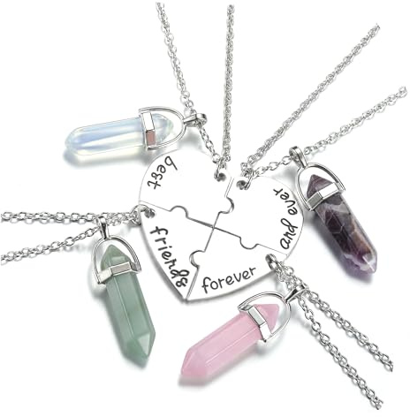 Jovivi BFF Best Friend Necklace for 4 Women Girls- Healing Crystal Friendship Necklaces BFF Gifts Matching Heart Best Friends Forever Pendant Necklaces Set