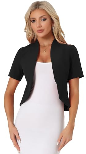 Allegra K Blazer a maniche corte per abito da donna giacca da lavoro cardigan senza colletto, Nero , M