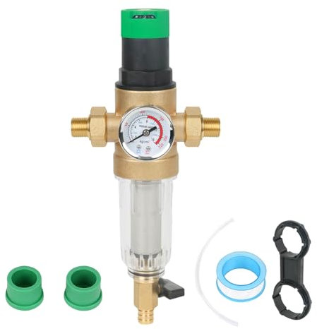 Filtro de retrolavado, filtro de agua reductor de presión con manómetro, reductor de presión de agua, prefiltro de sedimentos, filtro fino enjuagable, filtro de agua para sedimentos spin down (1