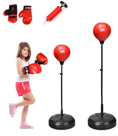 KOMFOTTEU Punchingball Standbox höheverstellbar 120-154cm, Standboxball mit Boxhandschuhen & Pumpe, Boxen Set, Stehendes Boxsack für Kinder & Erwachsene