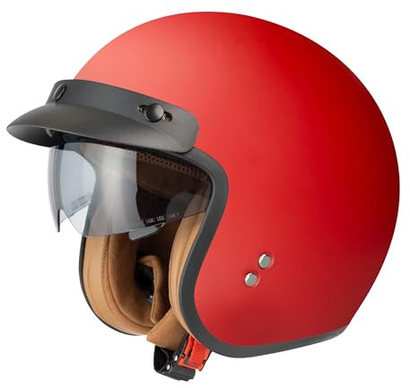 Jethelm mit Visier by BS Way: Hochwertiger Motorradhelm, ECE-Zertifiziert für Herren und Damen - Ideal für Roller, Moped, Mofa und Scooter - Retro Helm Design, Halbschalenhelm Rubin Rot