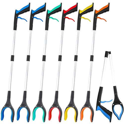 6 Pack Litter Pickers, Foldable Trash Grabber Reacher Tool, 83cm/32'' Long Helping Hand Grabber with 360° Rotating Head & Magnet, Reaching Assists Pick up Stick Tool for Elderly, Disabled, Garden