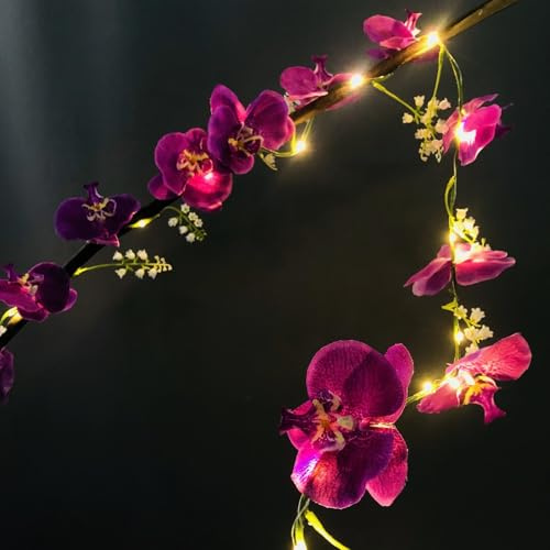 20 LED Orchid Vine Lights,Artificial Lily of The Valley Flower Garland String Lights for Valentines Day Wedding Party Table Centerpiece Arrangement Decor (Purple)