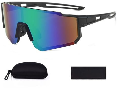 JXCTNNU Occhiali da Sole Sportivi Polarizzati Occhiali da Ciclismo Occhiali da Sci Occhiali Montagna con Custodia e Panno Protezione UV400 per Ciclismo, Motociclismo, Sci, Alpinismo (Nero Verde)