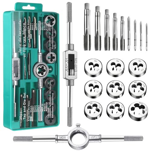 Gewindeschneider Gewindebohrer Werkzeug Set M3 - M12 Feingewindeschneider Tap and Die Set 20 Tlg Gewindeschneidmaschine Zoll Profi Windeisen Metrisch mit Bohrer Gewindeschneidsatz Feingewinde