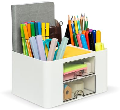 Salvaspazio Porta Penne e Organizzatore Trucchi da Scrivania Bianco 14x19,5x10 - Design Moderno