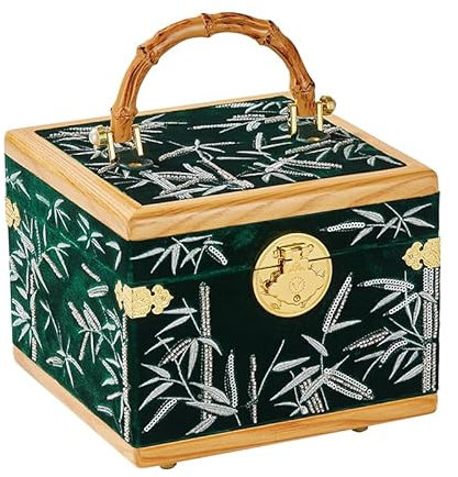 Vee Schmuckkästchen,Echtes Seidenstickerei Schmuckaufbewahrungsbox aus Massivholz, Hochwertige Schmuckkasten