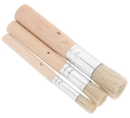 VILLCASE Pennelli Rotondi Impugnatura Confortevole Set di 3 per Pittura Acrilica Manico in Legno e Fibra, Adatti per Stencil e Creazione di Biglietti