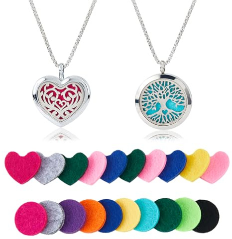 SUPERFINDINGS 2 stilar halsband med eteriska oljor parfym hängen halsband med 24 filtkuddar diffusör medaljong halsband smycken med eteriska oljor gåva olja hänge aromaterapi
