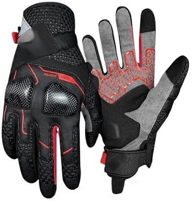 CaFfen Motorradhandschuhe Motorradhandschuhe Fahrradhandschuhe Reiten Racing Anti Drop Sommer Atmungsaktives Mesh Fäustling Motorrad Handschuhe(Black red,M)