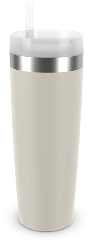 Emsa Travel Mug Cool Isolier-Trinkbecher, Fassungsvermögen von 0,5 L, aus Edelstahl, inkl. Strohhalm, 3 Deckelpositionen, herausragende Isolierung, Hellgrau, N2015800