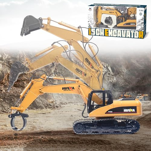 Remote Controlled Excavator Remote Controlled, 1:14 RC Excavator Metal Remote Controlled from 6 8 10 Years, 3 in 1 Crawler Excavator with Remote Control with Battery and Charger, Birthday