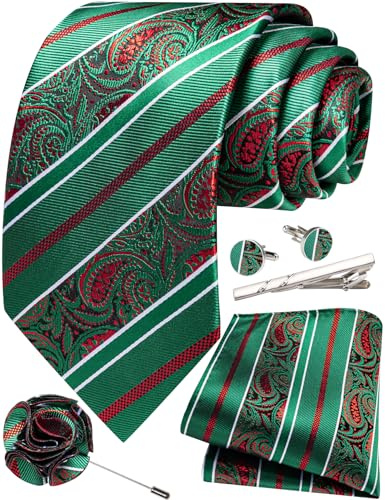 Ailisus Paisley Tie and Pocket Square Mens Silk Necktie Set Formal Casual | Mens necktie gift set with handkerchief lapel pin, tie clip, paisley, floral, great for prom, graduation, business meeting
