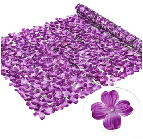Panel de valla de jardín de hortensias artificiales, tablero de valla de plantas verdes artificiales para decoración de patio al aire libre y eventos de boda (50 x 100 cm, morado)