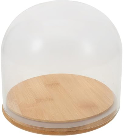 FELTECHELECTR Campana de Cristal Cilíndrica 15x12 Cm con Base de Bambú Sellada, Vitrina con Cúpula para Exhibición de Flores Preservadas y Objetos Decorativos, Cubierta Protectora Antipelusa