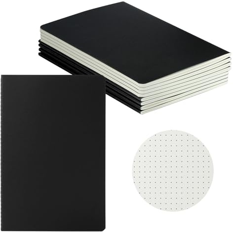 HOMEMARS Cuaderno A5 Punteado, 100 g/m², A5 Cuaderno Punteado Bullet Journal, 14 x 21 cm,8 PCS Bloc de Notas, 60 páginas,Negro