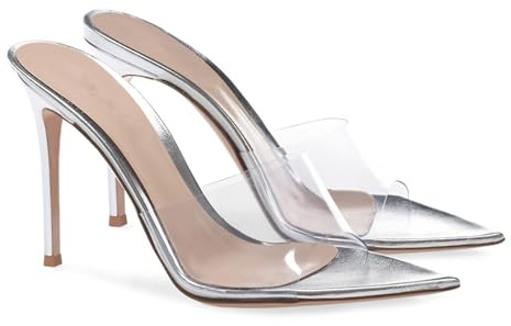 Sandali Mules Trasparenti da Donna,Sandali a Punta con Tacco a Spillo Sexy, Comode Scarpe con Tacco Alto da Infilare Ciabatte Mules Senza Tallone per la Sera,37 EU