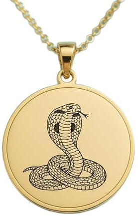 LKBEADS Collier pendentif serpent cobra royal gravé, en argent sterling 925 plaqué or, avec chaîne câble de 45 cm (18 pouces). Bijou fait main pour homme et femme | LKD_EGP_00896
